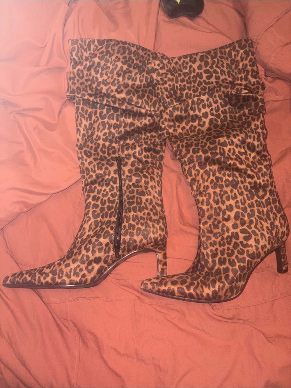 Time and Tru Leopard Print Knee-High Boots - Brown/Black